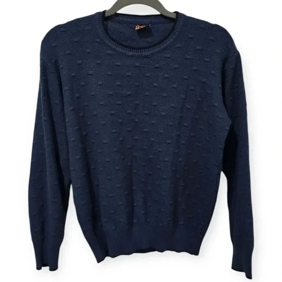 VIP Stones Mens Size M Navy Wool Blend Sweater With Elbow Patches Made In Turkey - Picture 1 of 4